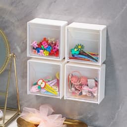 VINBEO Hộp đựng đồ nắp lật trong suốt gắn tường dùng để đựng bông tẩy trang,Tăm bông,Phụ kiện tiện lợi ANHI004 5