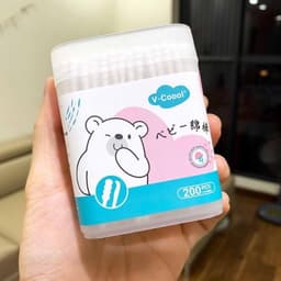 Tăm bông trẻ em Botibo kids,vcool kháng khuẩn ( hộp 200 que lõi giấy) cho bé sơ sinh ngoáy tai mũi Ecobe 3