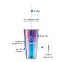 Ly nhựa 2 lớp Lock&Lock màu Violet kèm ống hút Your Own Rainbow double wall cold cup with straw HAP507VOLH 3