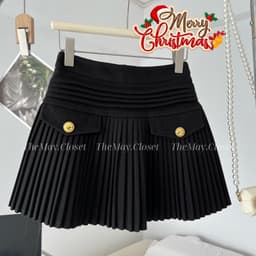 [𝑻𝒉𝒆𝑴𝒂𝒚 x 𝐐𝐂𝐂𝐂] Chân Váy Dạ Xếp Ly Ngắn Chữ A Cạp Cao 2 Lớp Có Lót Quần Hàng Quảng Châu Cao Cấp Nữ 2