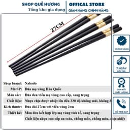 Bộ 10 đôi Đũa Mạ Vàng Hàn Quốc Nhựa Đen Nhật Cao Cấp Chống Trơn Chống Mốc Chịu Nhiệt CAO CẤP - M276 2