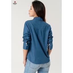 [ẨN] Áo sơ mi Jeans nữ tay dài GENVIET JEANS dáng suông basic phối đồ tôn dáng đi học đi là 8542 2