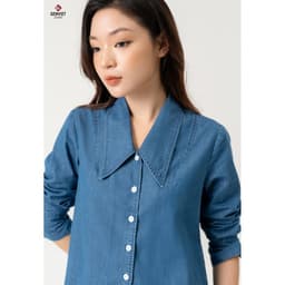 [ẨN] Áo sơ mi Jeans nữ tay dài GENVIET JEANS dáng suông basic phối đồ tôn dáng đi học đi là 8542 5