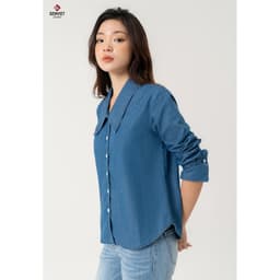 [ẨN] Áo sơ mi Jeans nữ tay dài GENVIET JEANS dáng suông basic phối đồ tôn dáng đi học đi là 8542 9