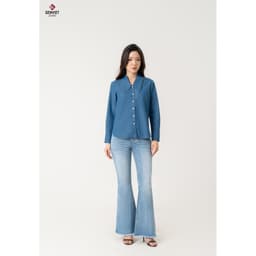 [ẨN] Áo sơ mi Jeans nữ tay dài GENVIET JEANS dáng suông basic phối đồ tôn dáng đi học đi là 8542 6