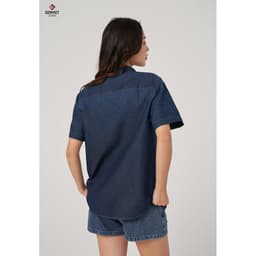 Áo Sơ Mi Cộc Tay Unisex Genviet vải Jeans Thời Trang Suôn 8572 6