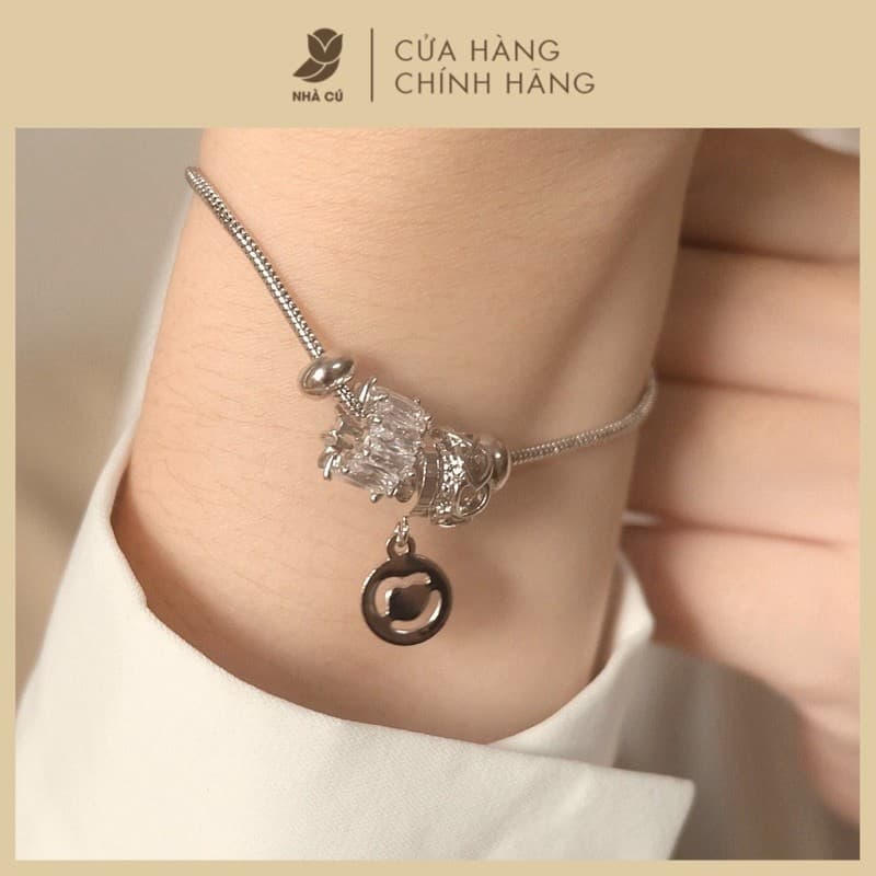Vòng Tay NHÀ CÚ Dây Rút Đính Đá Cz Ánh Pha Lê Khối Trụ Cá Tính 3365