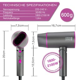 Máy sấy tóc Lebenlang LBH3088PINK, 2100W, sấy lạnh bấm giữ liên tục, gấp gọn, chống xơ rối ion âm 4