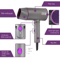 Máy sấy tóc Lebenlang LBH3088PINK, 2100W, sấy lạnh bấm giữ liên tục, gấp gọn, chống xơ rối ion âm 5
