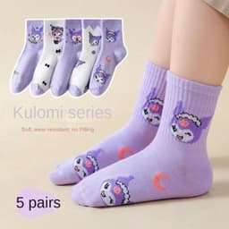 Set 5 Đôi Tất Kuromi Cho Bé🍀FREESHIP🍀Tất Cổ Cao Cotton Mềm Mại,Thiết Kế Đáng Yêu, Ôm Sát, Chống Trơn Trượt. 2