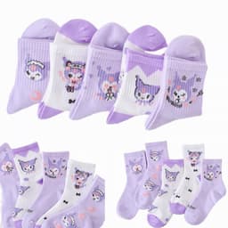 Set 5 Đôi Tất Kuromi Cho Bé🍀FREESHIP🍀Tất Cổ Cao Cotton Mềm Mại,Thiết Kế Đáng Yêu, Ôm Sát, Chống Trơn Trượt. 4