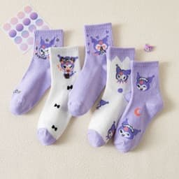 Set 5 Đôi Tất Kuromi Cho Bé🍀FREESHIP🍀Tất Cổ Cao Cotton Mềm Mại,Thiết Kế Đáng Yêu, Ôm Sát, Chống Trơn Trượt. 5