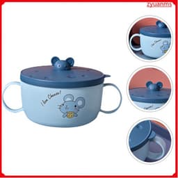 Bát ăn cơm, cháo, pha mì,ăn dặm 2 lớp ruột inox kèm thìa và nắp đậy. Bát ăn hình chuột Mickey đáng yêu có 2 tay cầm_M263 3