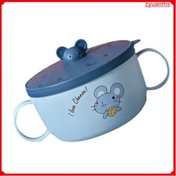 Bát ăn cơm, cháo, pha mì,ăn dặm 2 lớp ruột inox kèm thìa và nắp đậy. Bát ăn hình chuột Mickey đáng yêu có 2 tay cầm_M263 5