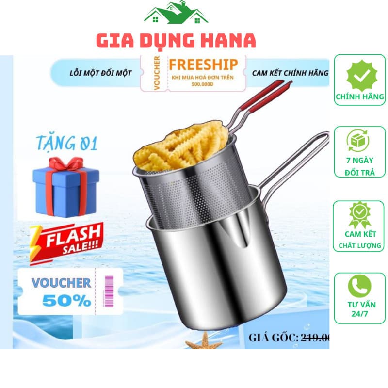 Nồi Chiên Nhúng Ngập Dầu Chất Liệu inox 304, Khoai Tây Chiên, trần bún, hủ tiếu, luộc, siêu tiện lợi_M217