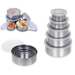 SET 5 BÁT/THỐ ĐỰNG THỰC PHẨM BẰNG INOX LẠNH CÓ NẮP CAO CẤP, ĐẸP SÁNG BÓNG _M291 7