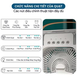 Quạt Điều Hoà Hơi Nước Mini Làm Mát Để Bàn 3 Chế Độ Gió Dung Tích Bình 600ML Tích Hợp Đèn Led M262 6
