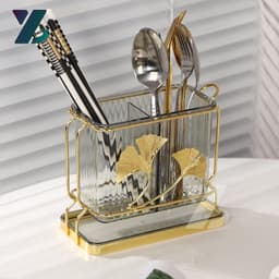 ống đũa meka phong cách bắc âu,ống đựng dao đũa 2 lá vàng đặt bàn M244 5