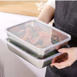 Combo 5 hộp đựng thực phẩm inox 304 cỡ lớn, Khay inox đựng thực phẩm lạnh có kèm nắp đậy 2