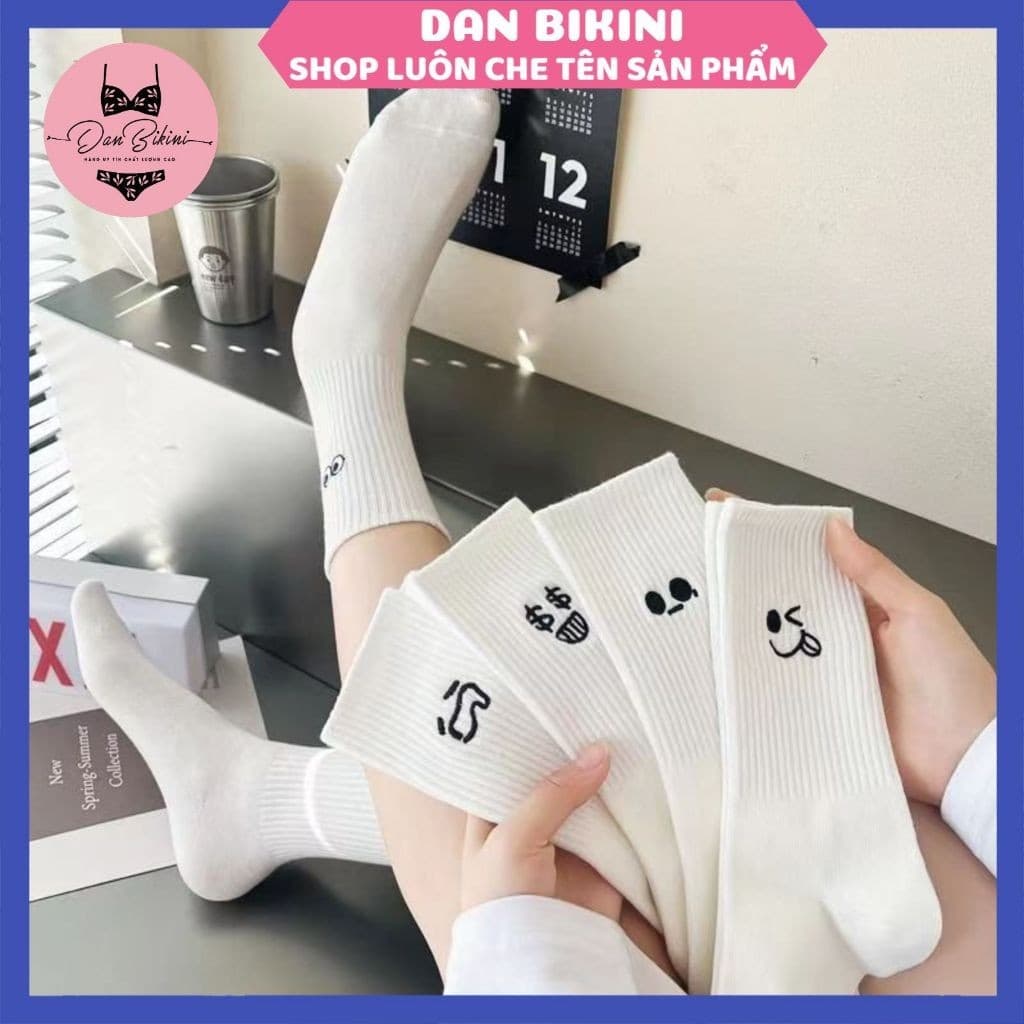 COMBO 5 ĐÔI Tất Vớ Cổ Cao Trắng Sắc Thái Chất Cotton Dệt Kim Mềm Mại Thấm Hút Mồ Hôi