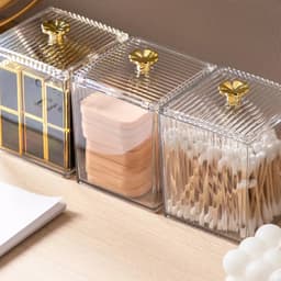 Hộp Đựng Bông Tẩy Trang, Ngoáy Tai, Trang Điểm Cao Cấp Chất Liệu Mica Trong Cao Cấp Dày Dặn 7