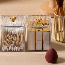 Hộp Đựng Bông Tẩy Trang, Ngoáy Tai, Trang Điểm Cao Cấp Chất Liệu Mica Trong Cao Cấp Dày Dặn 3