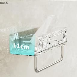 Kệ để đồ nhà tắm, nhà vệ sinh dán tường trong suốt kèm thanh treo cao cấp FT201 GDTA 7