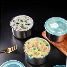 Combo 5 Hộp Đựng Thực Phẩm inox Tròn Có Nắp Đậy, khay Inox Bảo Quản Thực Phẩm Tủ Lạnh gd1511 2