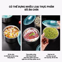 Combo 5 Hộp Đựng Thực Phẩm inox Tròn Có Nắp Đậy, khay Inox Bảo Quản Thực Phẩm Tủ Lạnh gd1511 5