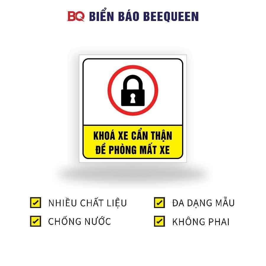 Biển báo nhắc nhở khoá xe cẩn thận đề phòng mất xe cho quý khách ra vào cửa hàng 20x20cm