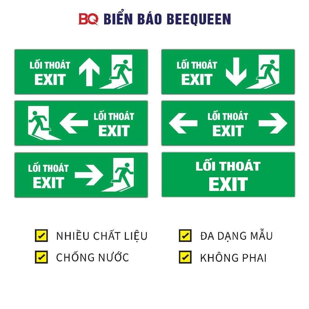 Tổng hợp các mẫu biển exit lối thoát hiểm hướng dẫn ra vào toà nhà văn phòng 10x30cm beequeen