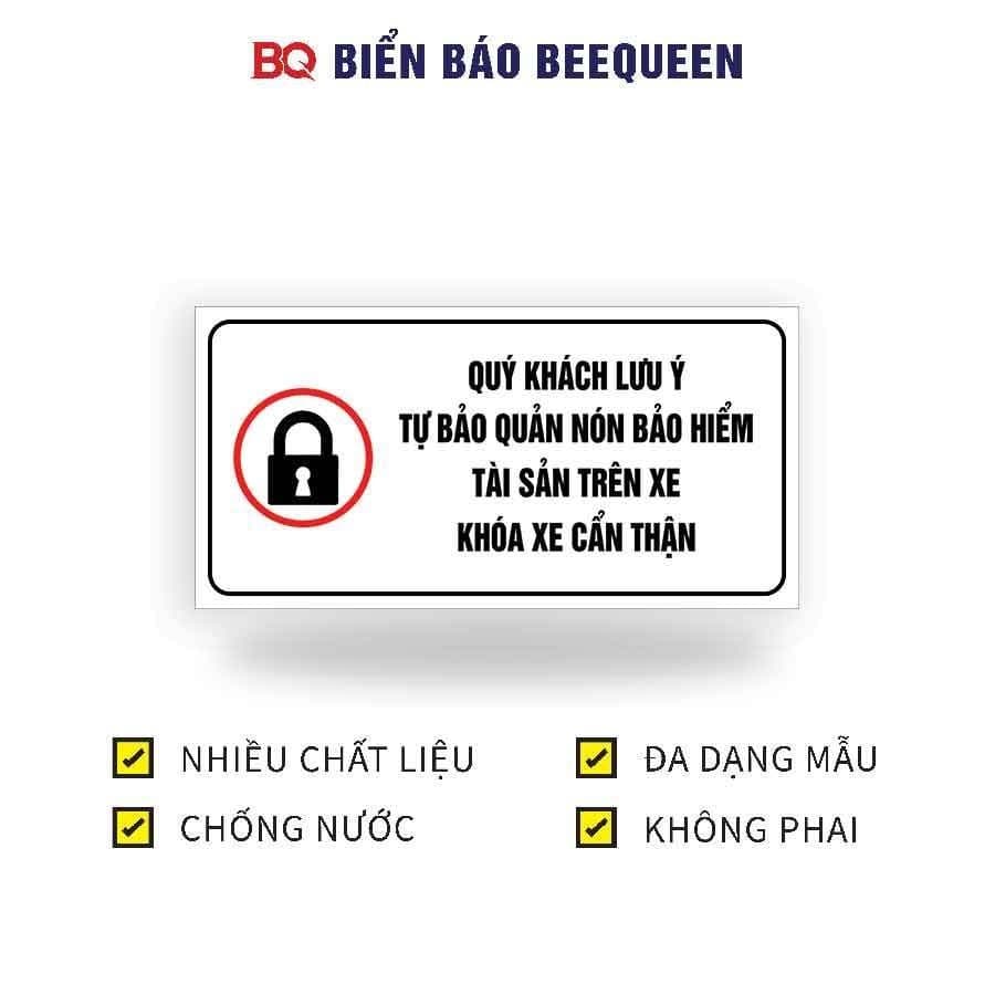 Biển báo nhắc nhở bảo quản tài sản khi ra vào cửa hàng, khoá xe cẩn thận 15x30cm - bq