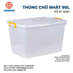 Hàng Chính Hãng Thùng Nhựa Có Bánh Xe Việt Nhật Các Cỡ 90L(70x50x41), Thùng 125L (75x52x46cm) 6