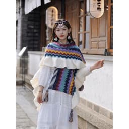 Khăn len thổ cẩm viền bèo xinh xắn cho nữ, Áo choàng thổ cẩm dễ phối đồ, phù hợp đi du lịch Đà Lạt, Sâp 3