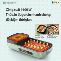 Bếp Lẩu Nướng Bear DKL-C15G1, Công Suất 1600W, 2 Vùng Nhiệt Độc Lập Bàn Nướng Rộng, Hàng Chính Hãng 5