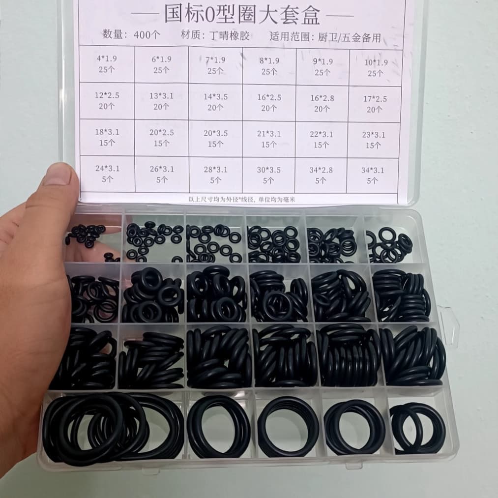 Hộp 400 gioăng cao su - 200 ron thay thế băng tan, ron chỉ cao su 24 size chịu nhiệt tốt, chống dầu bền bỉ.