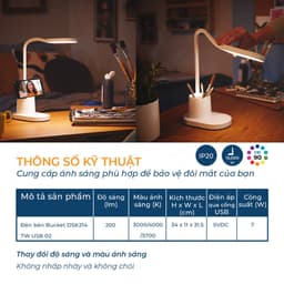 Đèn bàn học PHILIPS bảo vệ mắt Bucket DSK214 7W - Điều chỉnh độ sáng, êm dịu cho đôi mắt khỏe đẹp -  PHILIPS HCM 4