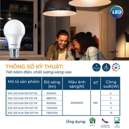 Bóng đèn LED PHILIPS tiết kiệm điện Essential E27 5W 7W 9W 11W 13W (vàng, trắng) (01 bóng) - Đèn Philips BẾP CHÂU ÂU 4