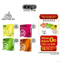 Combo 4 hộp 3 chiếc bao cao su CARE 22 28 48 50 siêu mỏng siêu gai kéo dài thời gian nhiều gel - 18centi 1