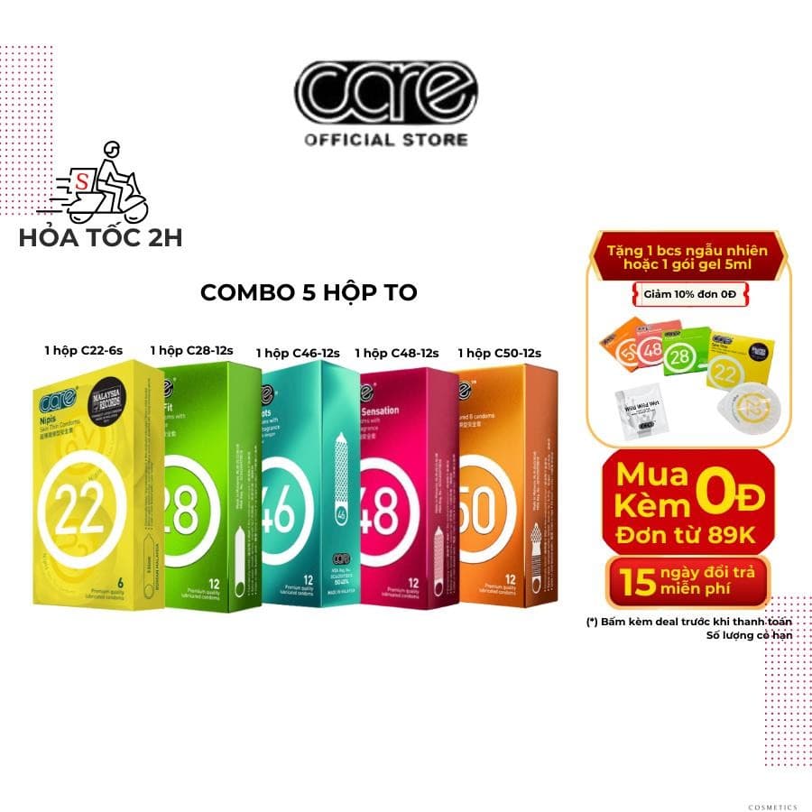Bao Cao Su CARE Siêu mỏng, Hương Vani, Hương Bạc Hà Hương Dâu bcs có Gai, Gân Gai Hương Nhiệt Đới - 18centi