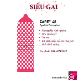 combo bao cao su có gai care 48+ 01 bcs gai, 01 gel bôi trơn gốc nước 5g, 02 gói khăn ướt an toàn - 18centi 5