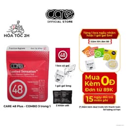combo bao cao su có gai care 48+ 01 bcs gai, 01 gel bôi trơn gốc nước 5g, 02 gói khăn ướt an toàn - 18centi 1