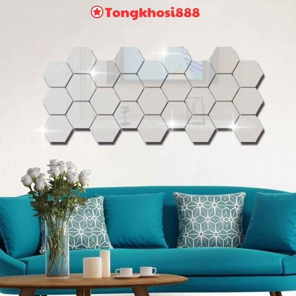 PVN60341 Combo 12 Gương 3D Gương dán tường acrylic 3D hình lục giác