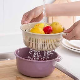 Set Rổ Và Chậu Rửa Rau Củ, Trái Cây S6 Hai Lớp - Rổ Để Thực Phẩm Ăn Lẩu Khô Ráo Có Lỗ Treo - Nhiều Size 4