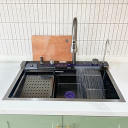 Chậu Rửa Bát 1 Hố Cao Cấp Hato Hiển Thị Nhiệt Độ, Bồn Rửa Bát 1 Ngăn Phủ Nano , Kèm Vòi Lọc Nước, Thác Nước, Vòi Xịt 7