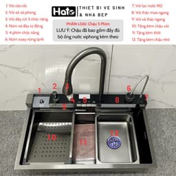 Chậu Rửa Bát 1 Hố Cao Cấp Hato Hiển Thị Nhiệt Độ, Bồn Rửa Bát 1 Ngăn Phủ Nano , Kèm Vòi Lọc Nước, Thác Nước, Vòi Xịt 2