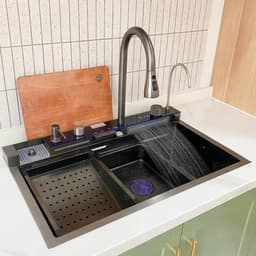 Chậu Rửa Bát 1 Hố Cao Cấp Hato Hiển Thị Nhiệt Độ, Bồn Rửa Bát 1 Ngăn Phủ Nano , Kèm Vòi Lọc Nước, Thác Nước, Vòi Xịt 8