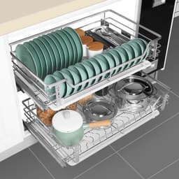 Giá Kéo Bát Đĩa Đa Năng SUS Inox 304 Kéo Ra Không Gây Tiếng Ồn , Có Ray Giảm Chấn , Kệ Đựng Bát Đĩa Có Khay Đựng Nước 9