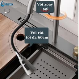 Chậu Rửa Bát 1 Hố Hato INOX SUS304 Cao Cấp Phủ Nano, Bồn Rửa Chén 1 Ngăn Lớn Kèm Vòi Thác Nước,Thớt, Khay Rửa, Xiphong 6