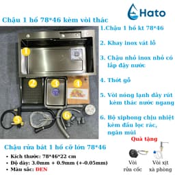 Chậu Rửa Bát 1 Hố Hato INOX SUS304 Cao Cấp Phủ Nano, Bồn Rửa Chén 1 Ngăn Lớn Kèm Vòi Thác Nước,Thớt, Khay Rửa, Xiphong 8